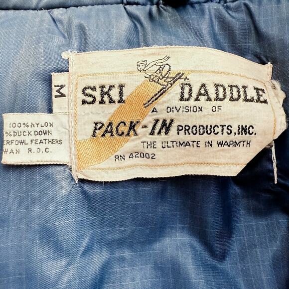 VTG 70s Ski Daddle Puffer Jacket Mens sz M Navy Blue Down Winter Snow - Picture 2 of 8